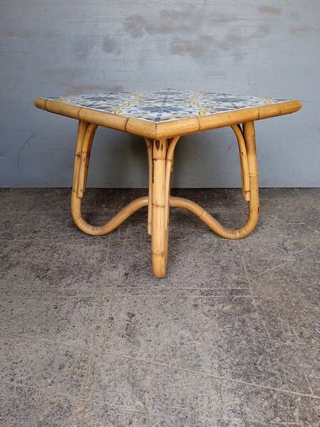 Vintage rattan and ceramic coffee table ep 1970