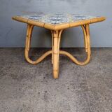 Vintage rattan and ceramic coffee table ep 1970