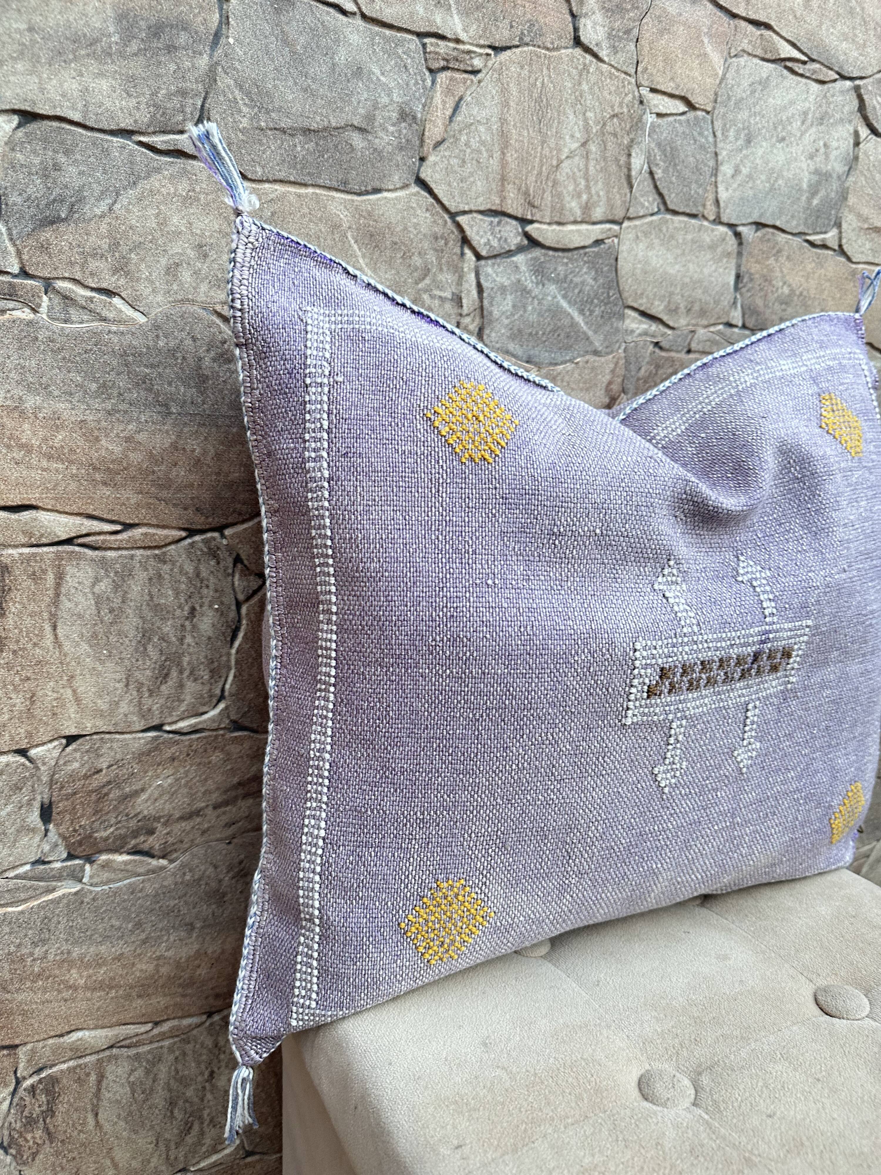 Handmade Moroccan silk cushion cover, cactus pattern