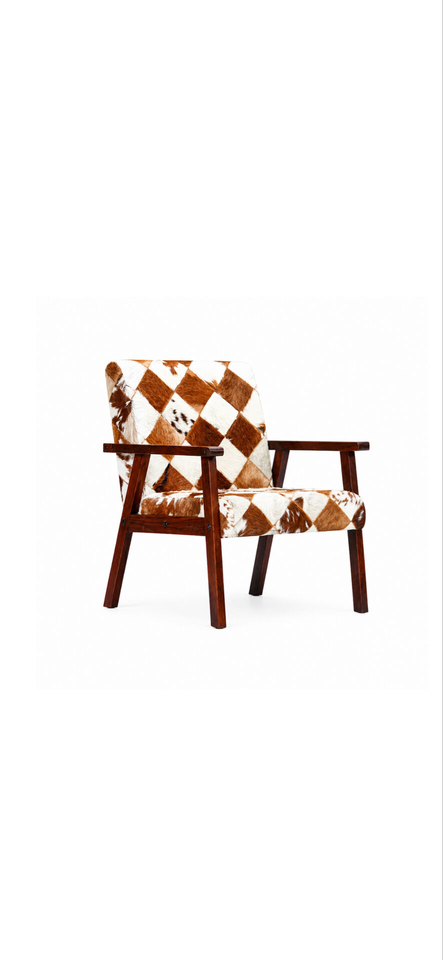 Fauteuil design vintage en bois et cuir de chèvre