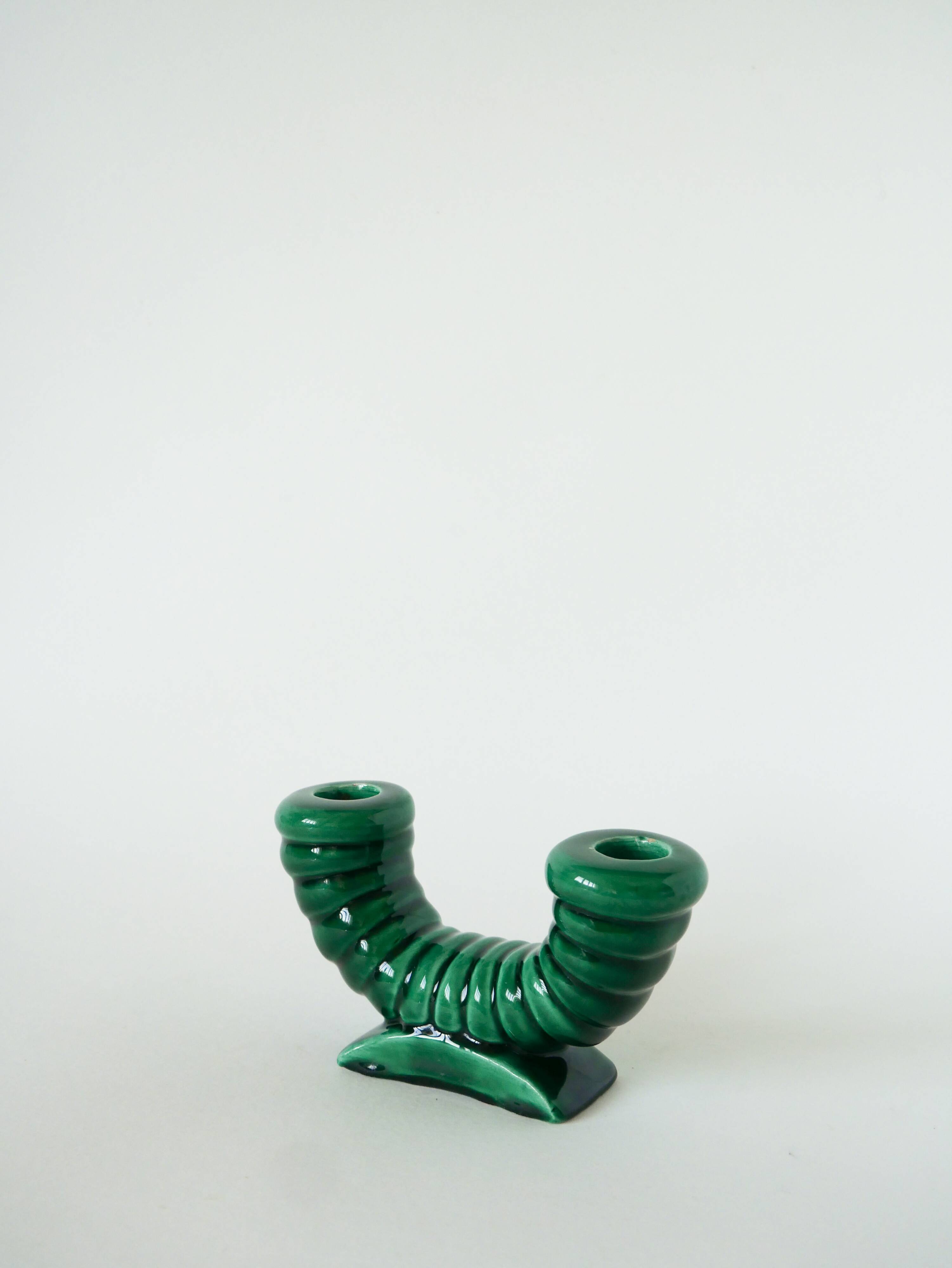 slip candle holder, Green, St Clément, 1960