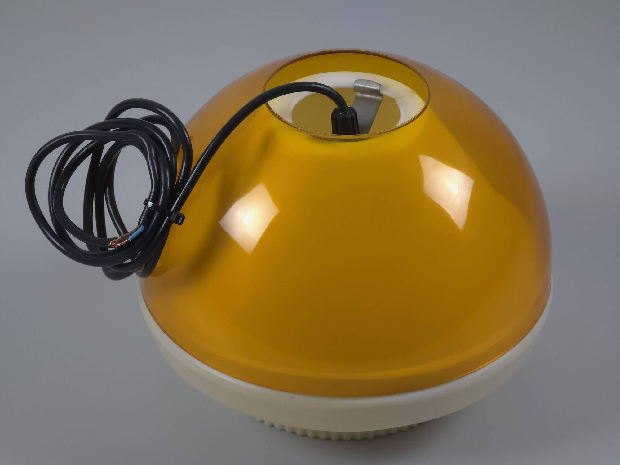 Vintage 1970s Philips Amber Acrylic & White Dome Mushroom UFO Pendant Lamp