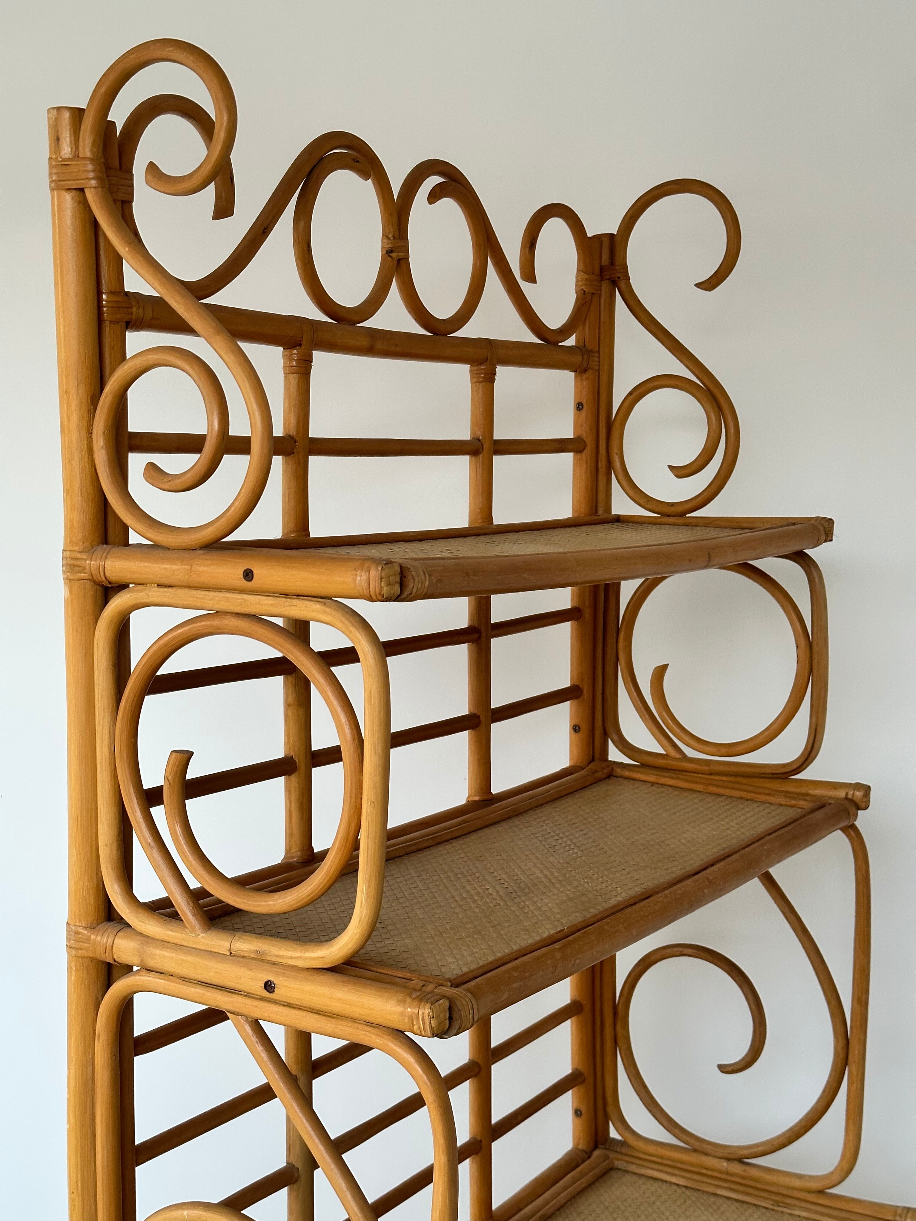 Vintage curved rattan shelf cabinet from the 60s