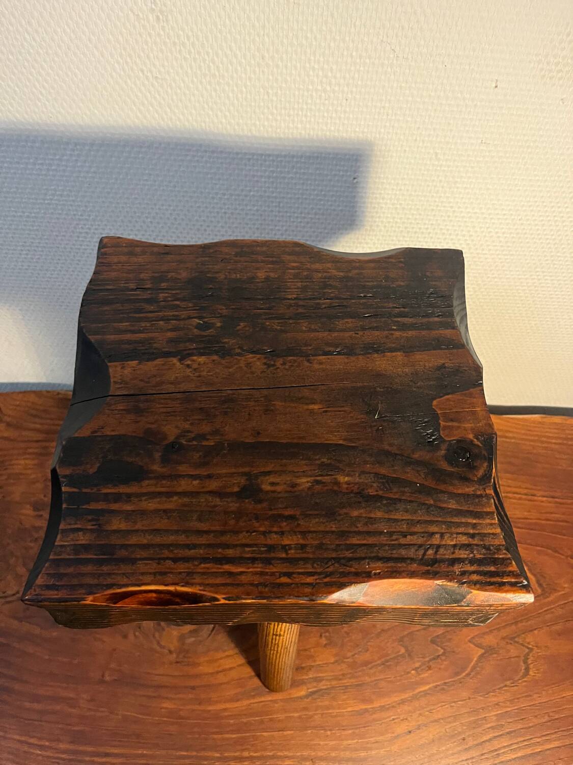 Brutalist tripod wooden stool