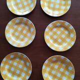 Set of 6 flat plates Digoin yellow Scottish model