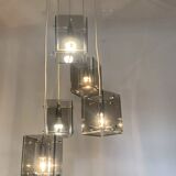 Cascade Chandelier Smoked Glass Beveled 5 Lights Italy 60's DLG Fontana A