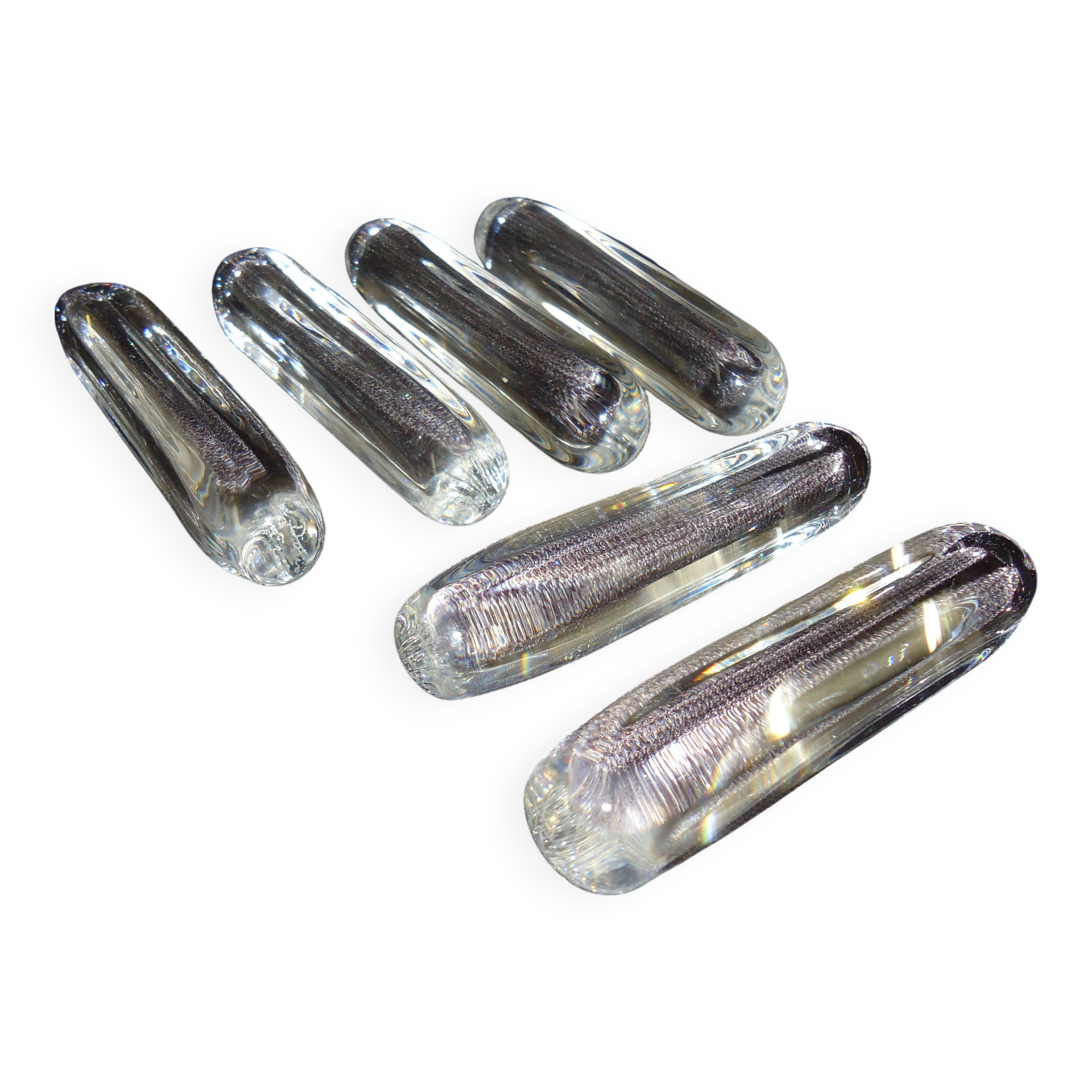 Set of six crystal knife rests, signed DAUM