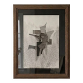 Œuvre originale sur papier encadrée, signée Eugène Eechaut, réalisée à l’encre en 1973
