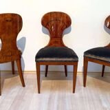 Biedermeier Ballon Chairs, Ash Veneer, Grey Velvet, Vienna, 1900, Set of 4