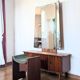 Vintage 70s dressing table with triptych mirror and matching bench.