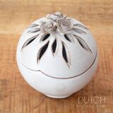 Vintage Ceramic Round Trinket Box With Roses On Top, Bonbonniere Bowl
