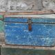 Old vintage blue patinated wood workshop crate