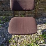 Pair of Vintage 1970s Chrome Metal Chairs with Brown Fabric #D