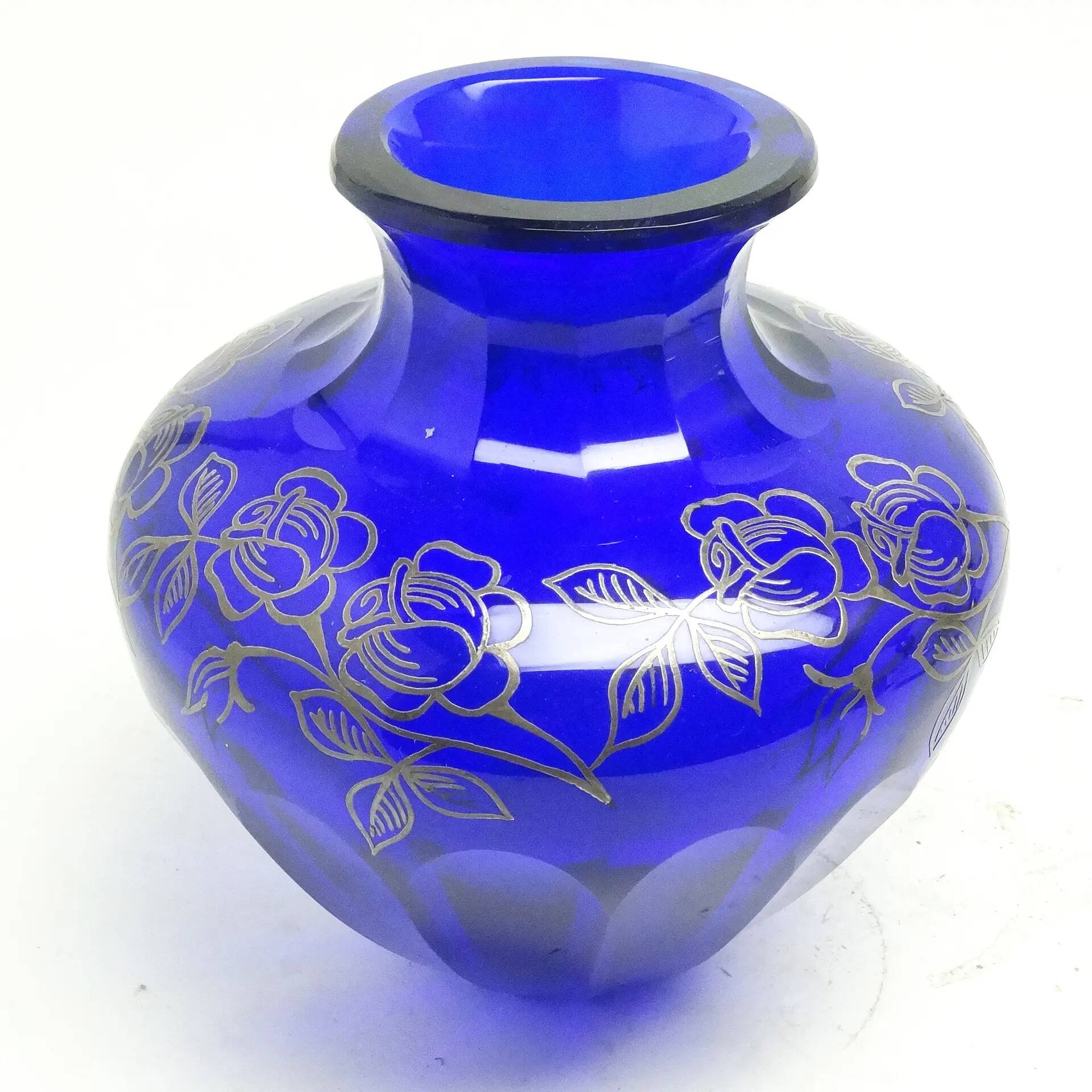 Art déco vase, cobalt crystal, Józefina Glassworks, Poland, 1930s