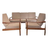 Vintage Scandinavian teak lounge — 3-seater sofa and two armchairs.