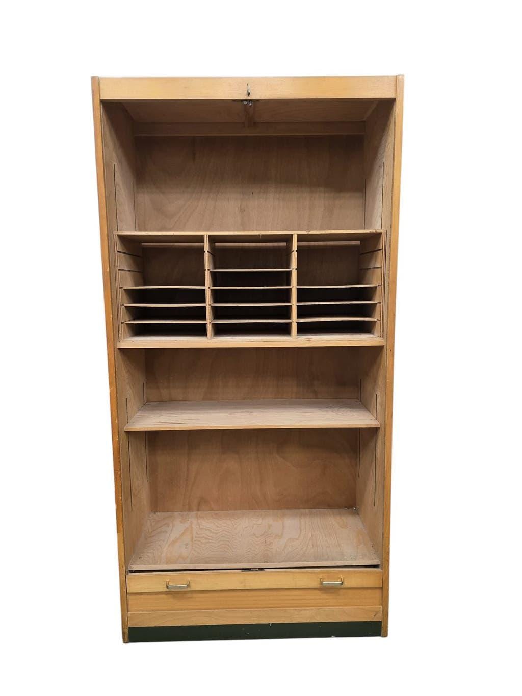 Vintage wooden archive cabinet / curtain cabinet / compartment cabinet
