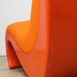 Vintage organic armchair in orange fabric and fiber, 1970