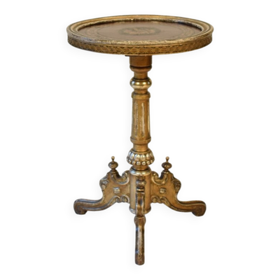 Table d'appoint ronde en marqueterie victorienne, années 1870