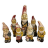 Suite of 7 old garden gnomes in polychrome art plaster