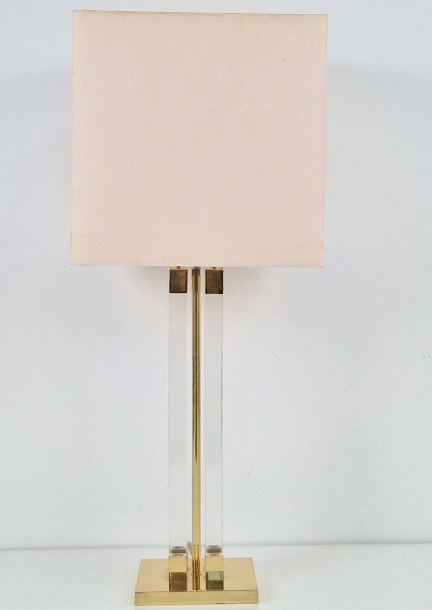 Vintage Regency Acrylic & Brass Table Lamp, Italy, 1970s