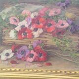 Still life painting, bouquet of flowers, oil on wood by Lillie Honnorat