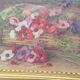Still life painting, bouquet of flowers, oil on wood by Lillie Honnorat