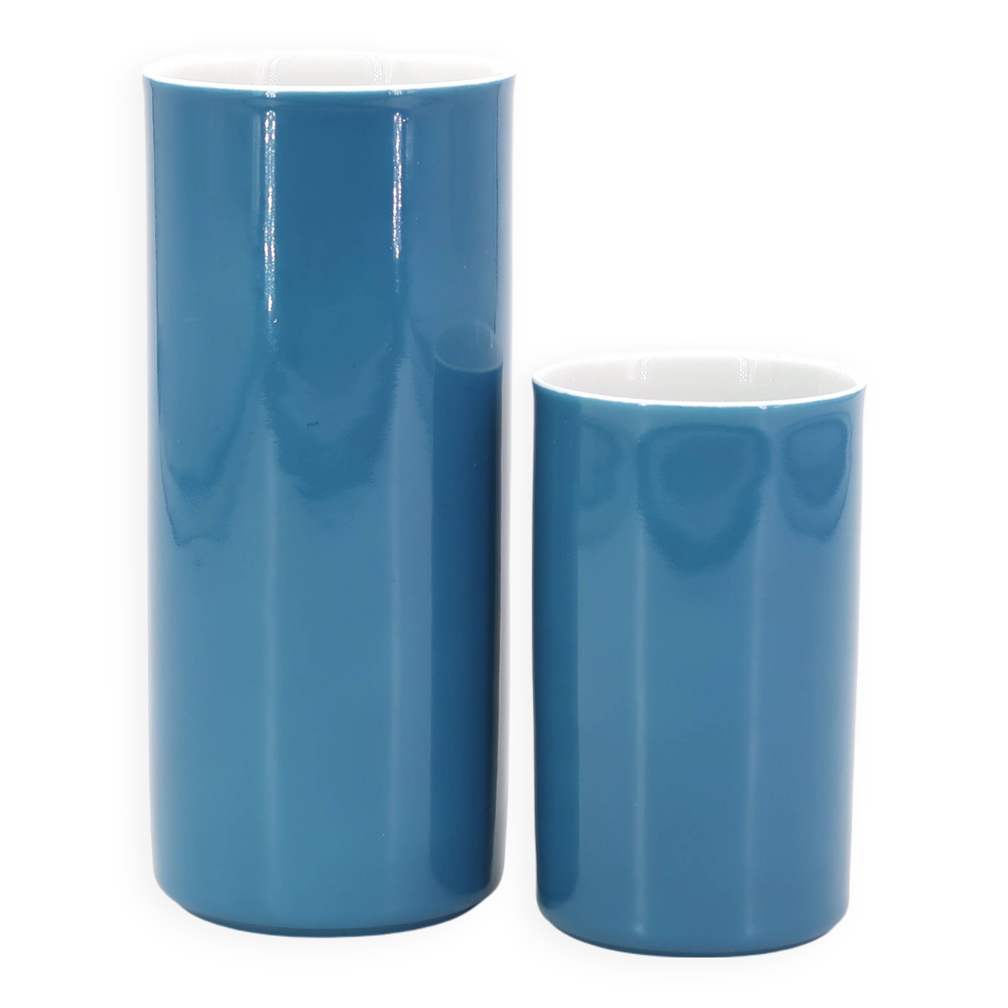 Arzberg Germany duck blue porcelain "roll" vases, 1970s