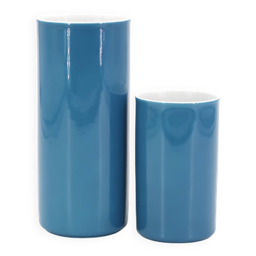 Arzberg Germany duck blue porcelain "roll" vases, 1970s