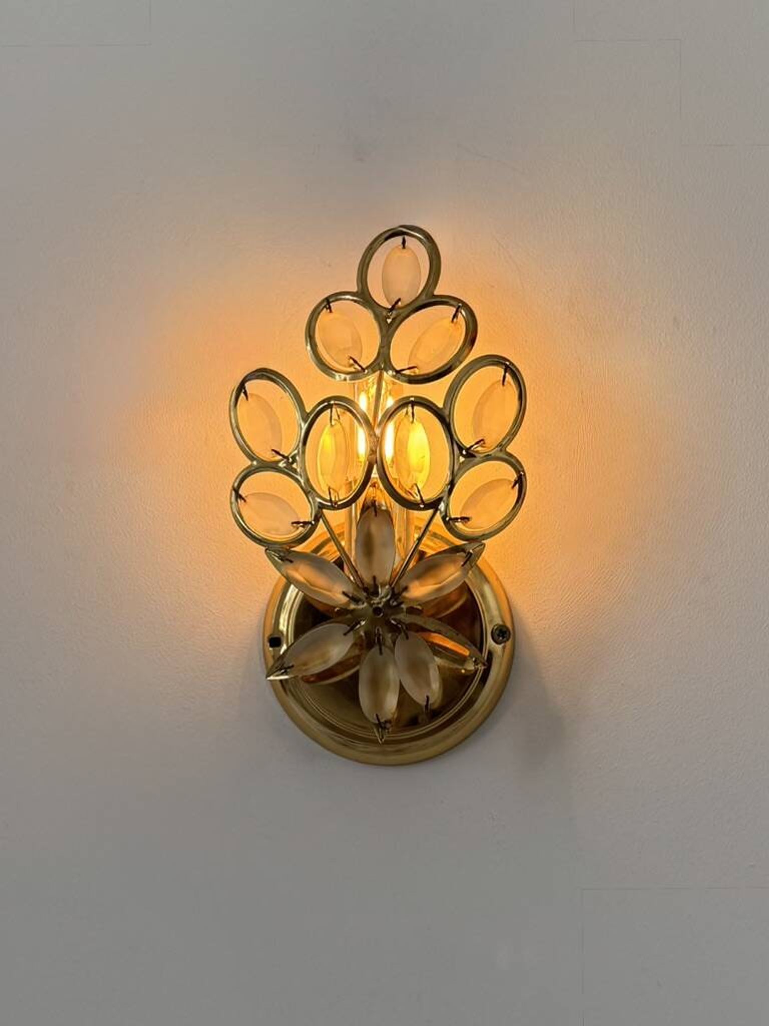 Pair of vintage brass wall lights with pendants, France, 1980.