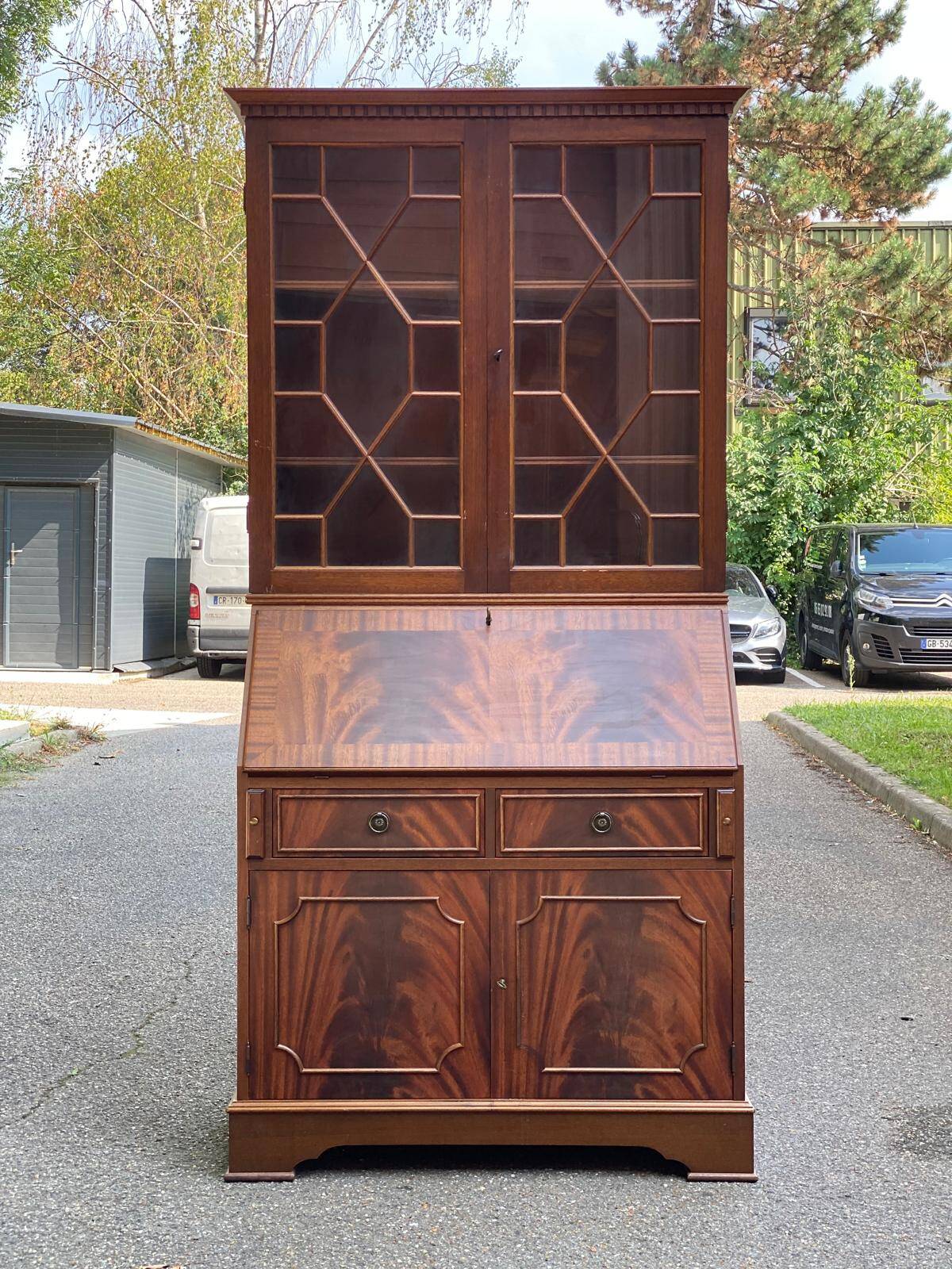 English solid wood donkey back writing desk, 20th century