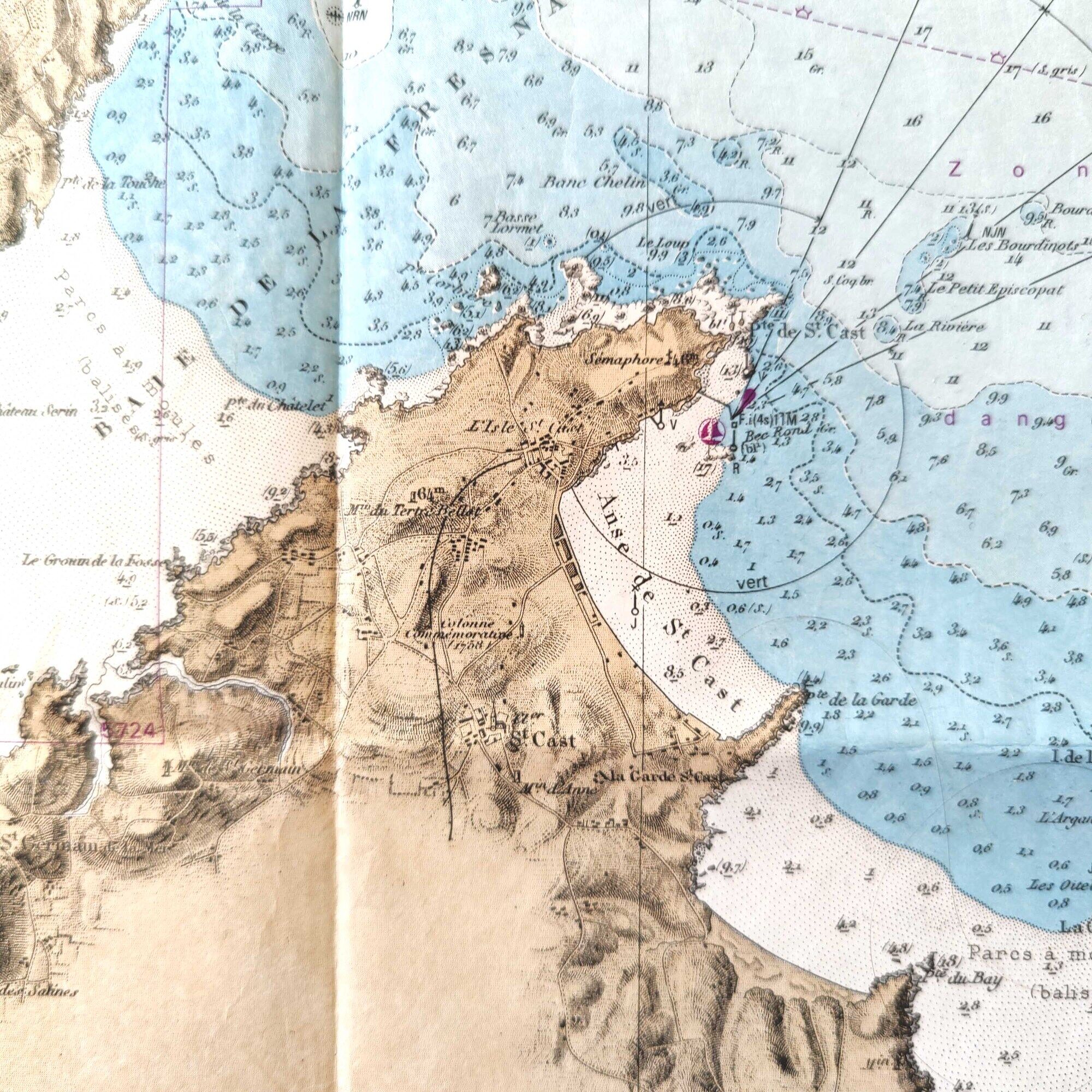 Ancient map Brittany St Malo Dinard and its surroundings 105 x 75cm