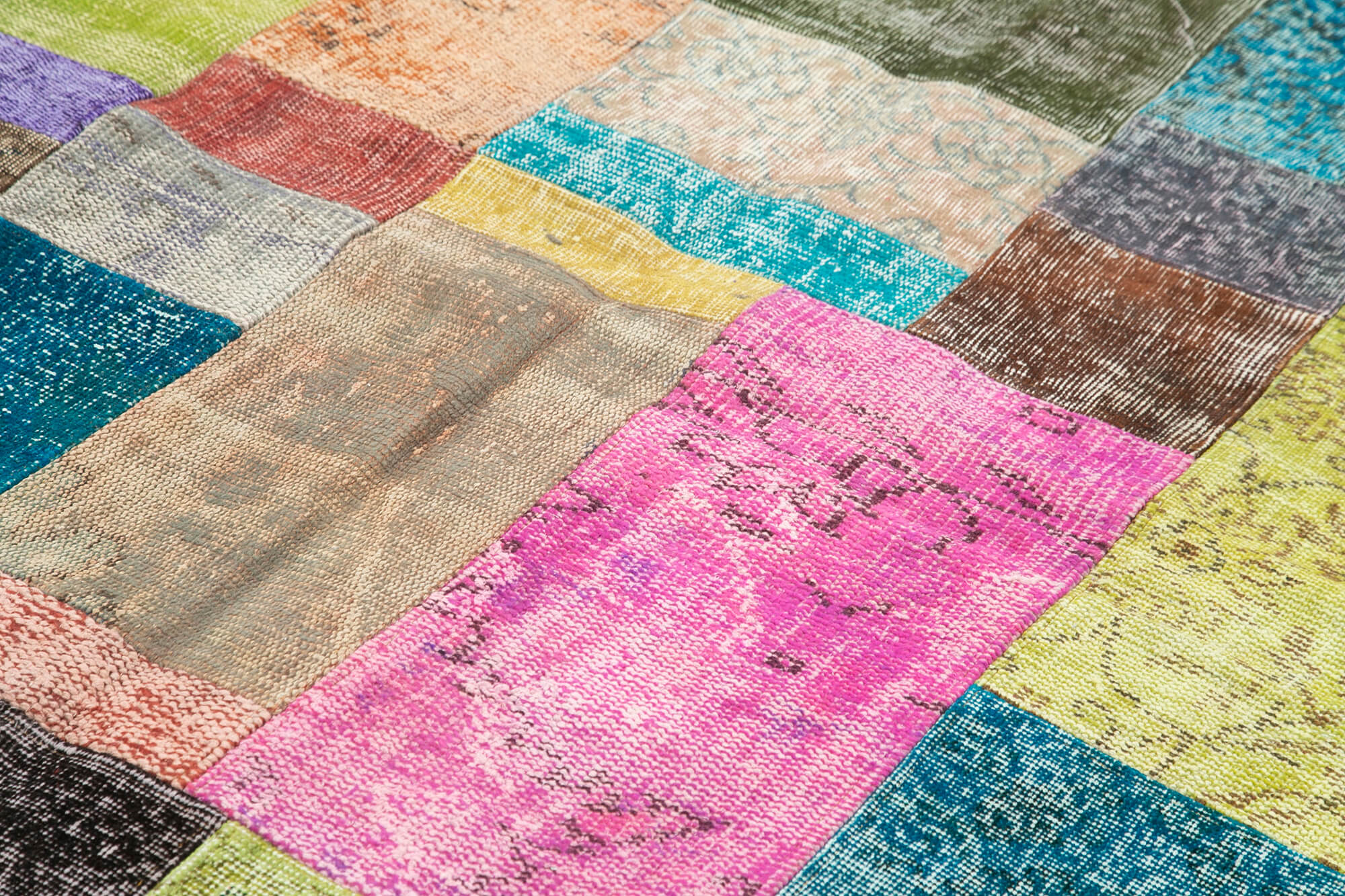 Hand-knotted oriental overdyed 204 cm x 300 cm multicolor patchwork rug