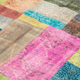 Hand-knotted oriental overdyed 204 cm x 300 cm multicolor patchwork rug