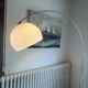 Large vintage Italian arc floor lamp – 1970s – Marble, chrome, and opaline diffuser