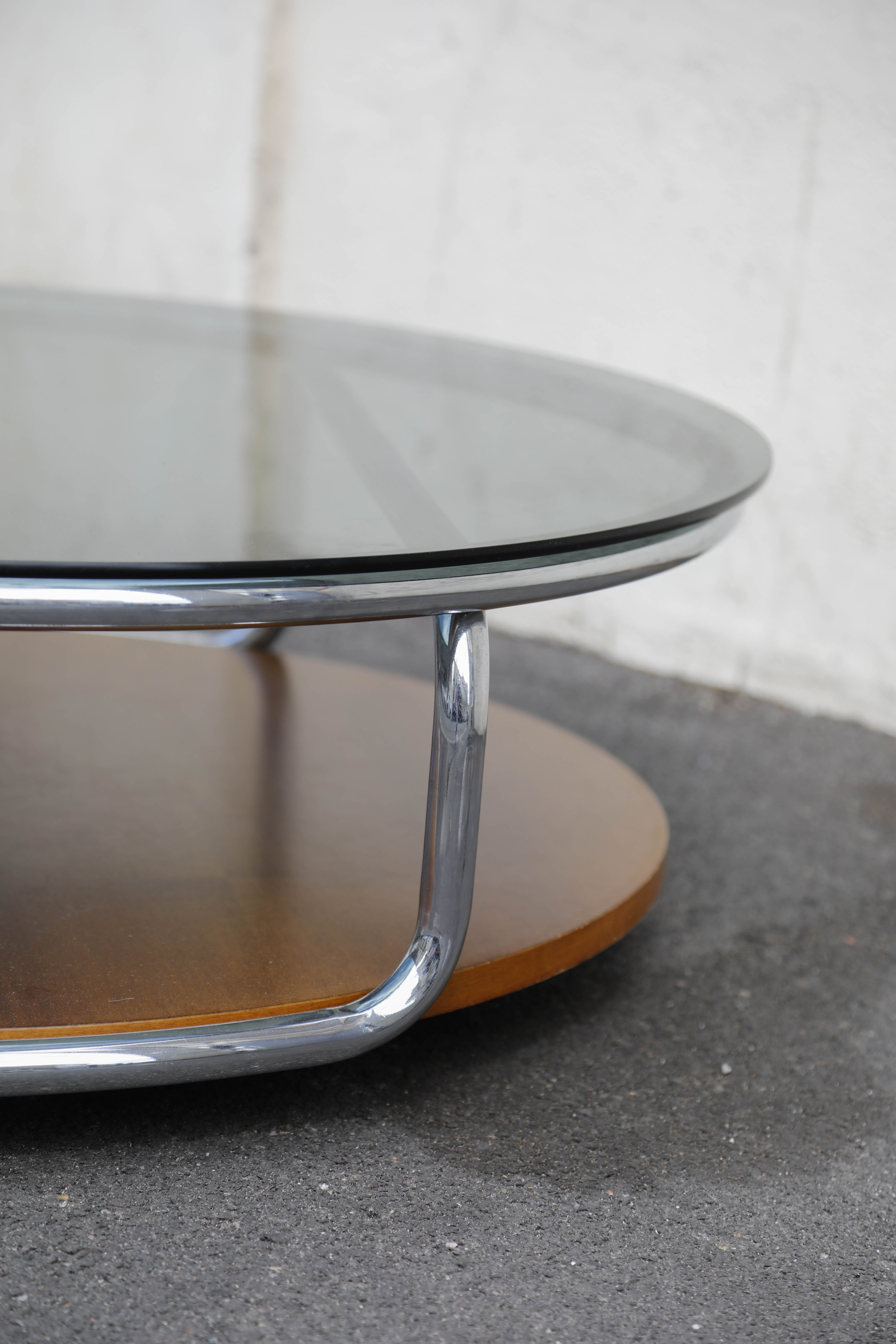Stainless glass round coffee table Italy 1970