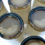 6 smoked brown tempered glass cups - Vereco France - vintage 70s