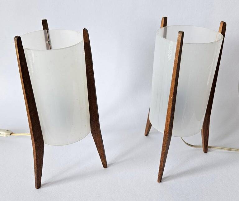 Pair of Mid-Century Table Lamps Pokrok Zilina, Tripod, Rocket, 1970s