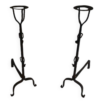Pair of wrought iron fire tongs