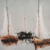 Sail Boats In The Ocean Antique Oil Painting