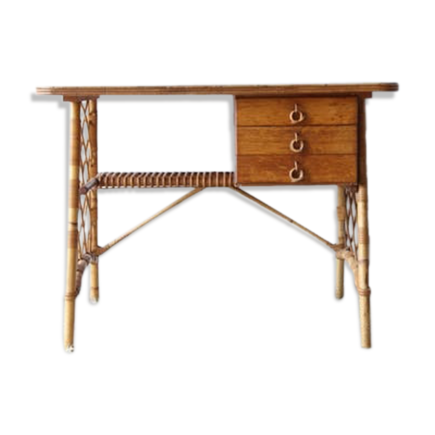 Louis Sognot rattan desk from the 50s