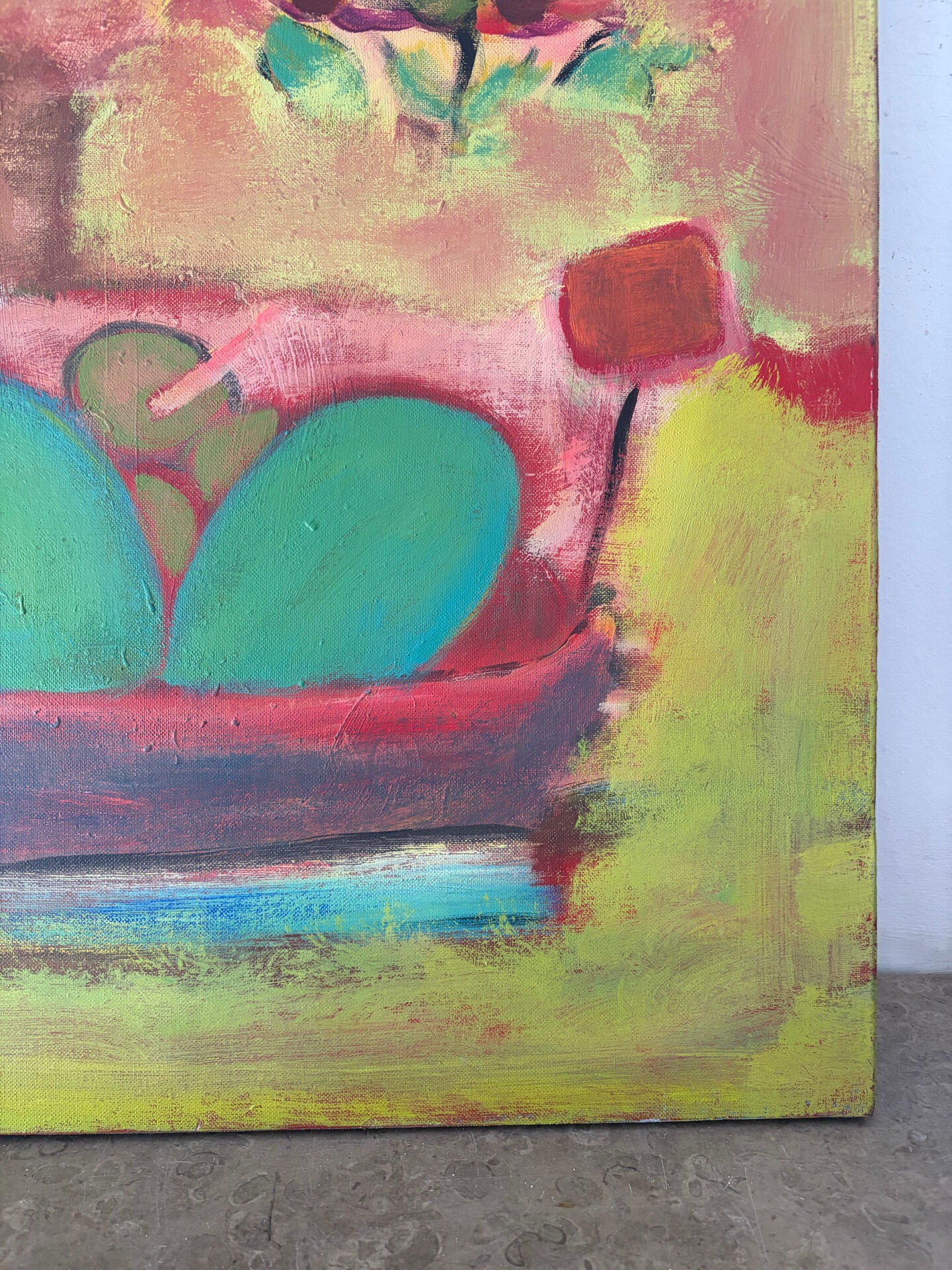 Still life in the living room, oil on canvas signed Banyan.