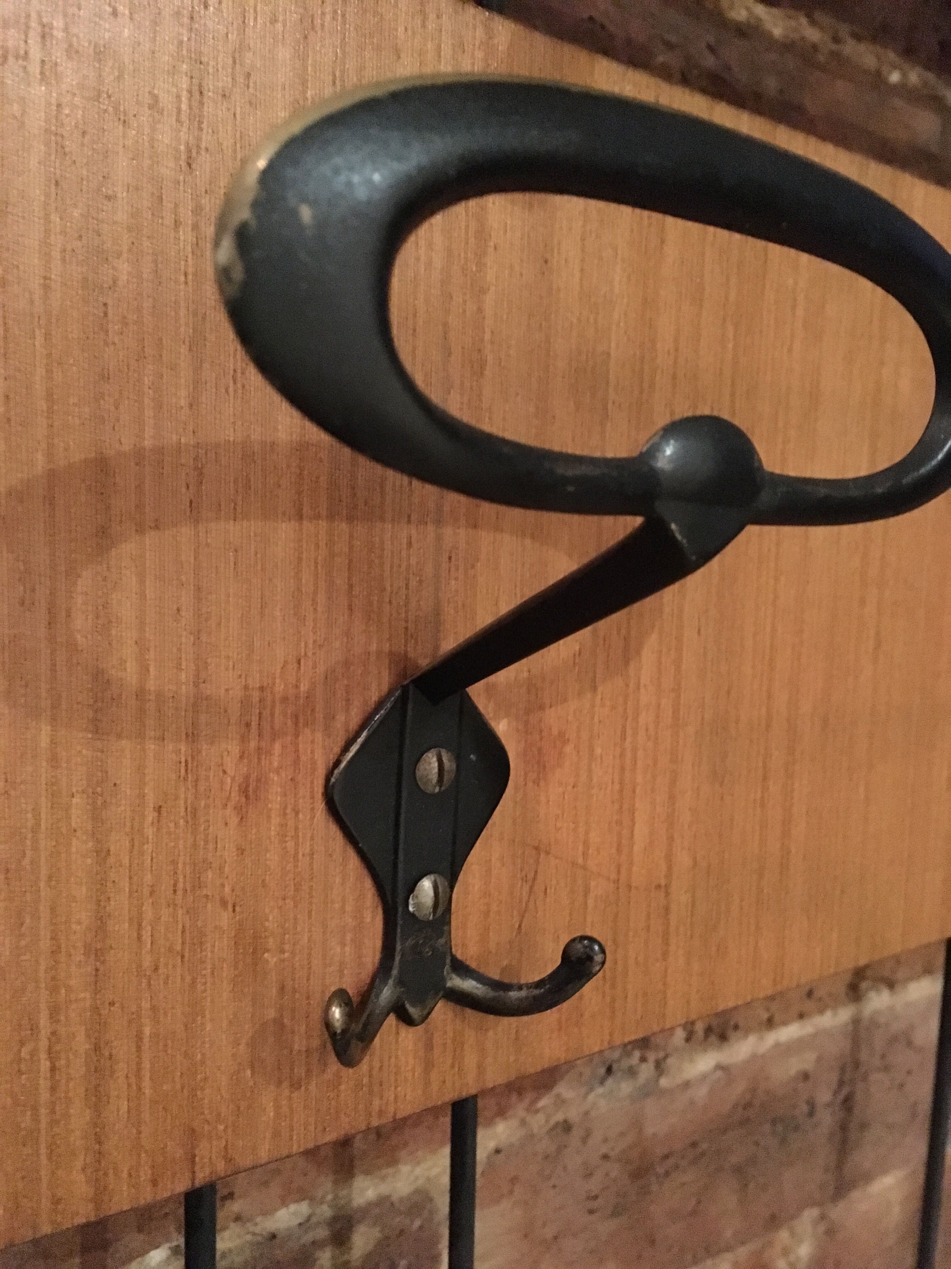 Wall coat holder in metal and wood 1960