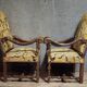 Pair of antique carved wooden armchairs – Figurative upholstery