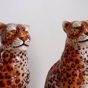 Couple of vintage ceramic leopards sculptures - Italy circa 1980s