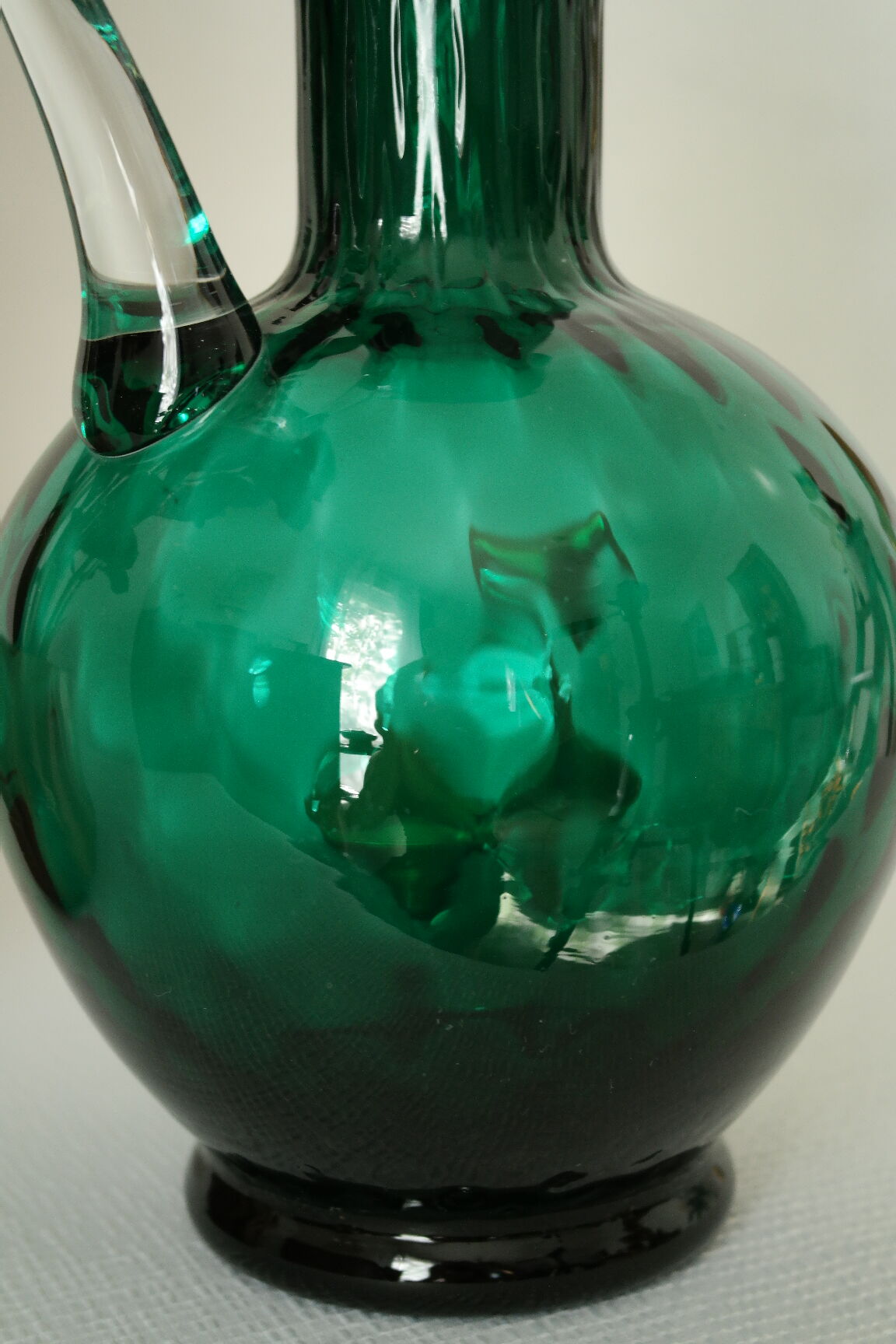 Vintage green blown glass jug vase