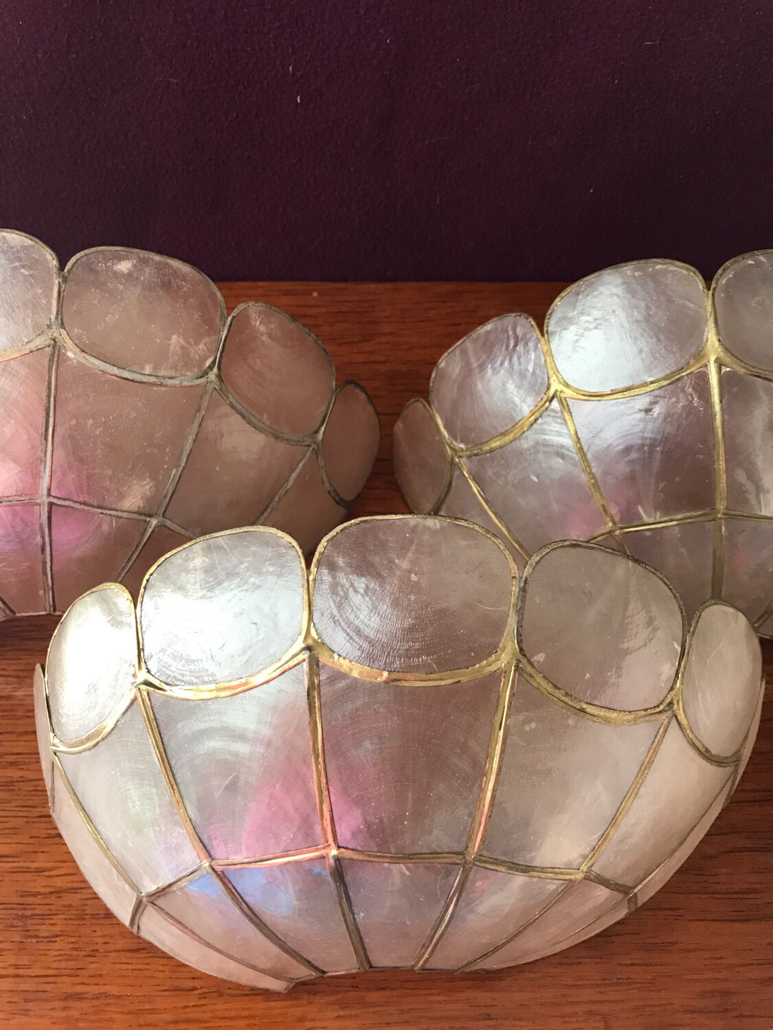 Three mother-of-pearl sconces
