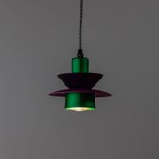Vintage ceiling suspension in aluminium - 1980s, postmodern Memphis style - purple and green, striped cable, zigzag.