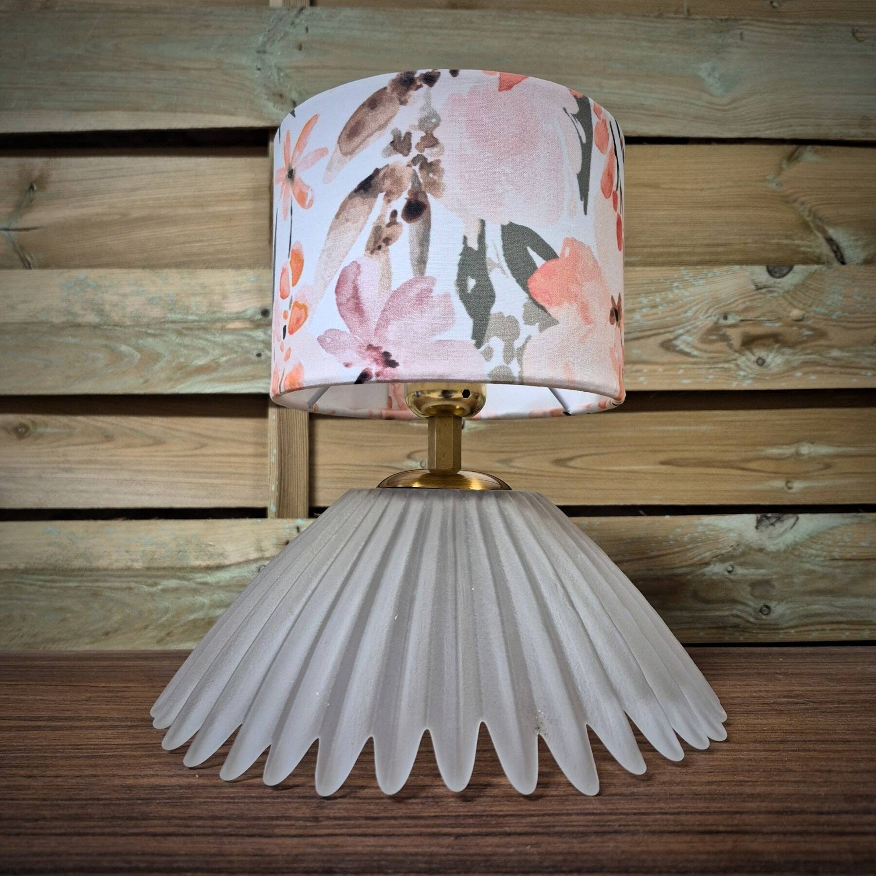 Table lamp, glass base and floral shade