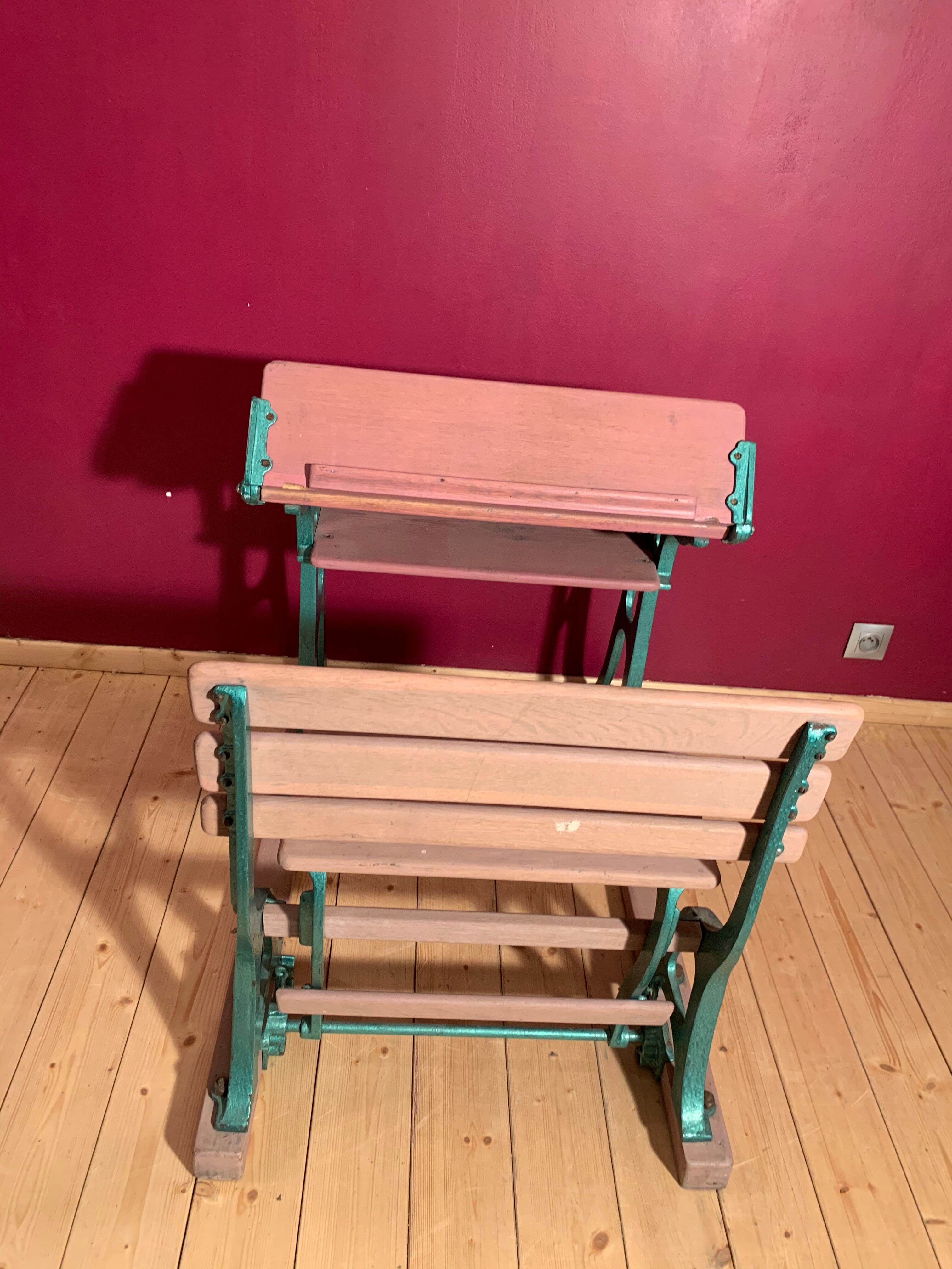 Cast iron and wood school desk