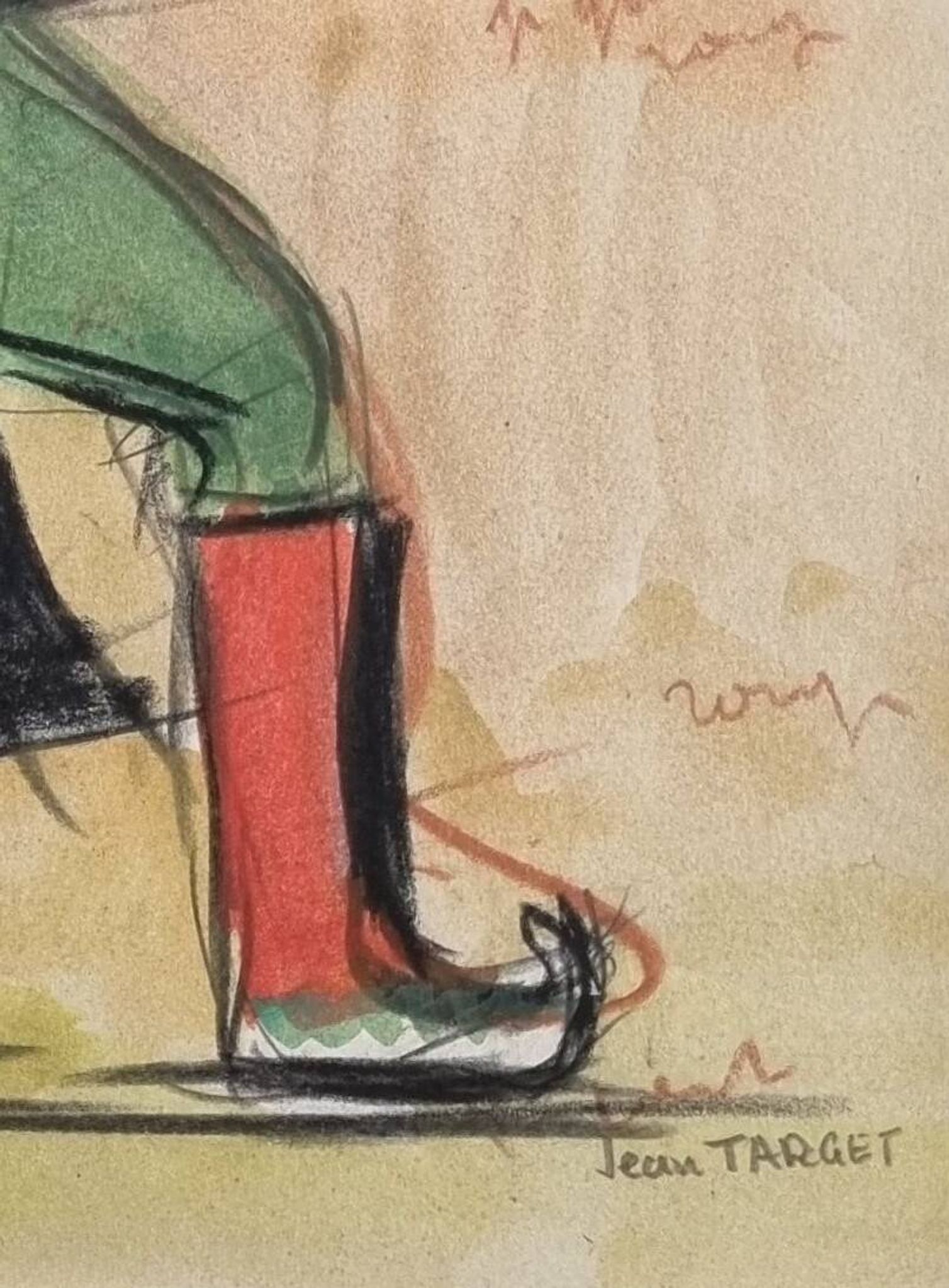 Pastel original signé de Jean Target – Danse masquée au Tibet, 30 x 40 cm